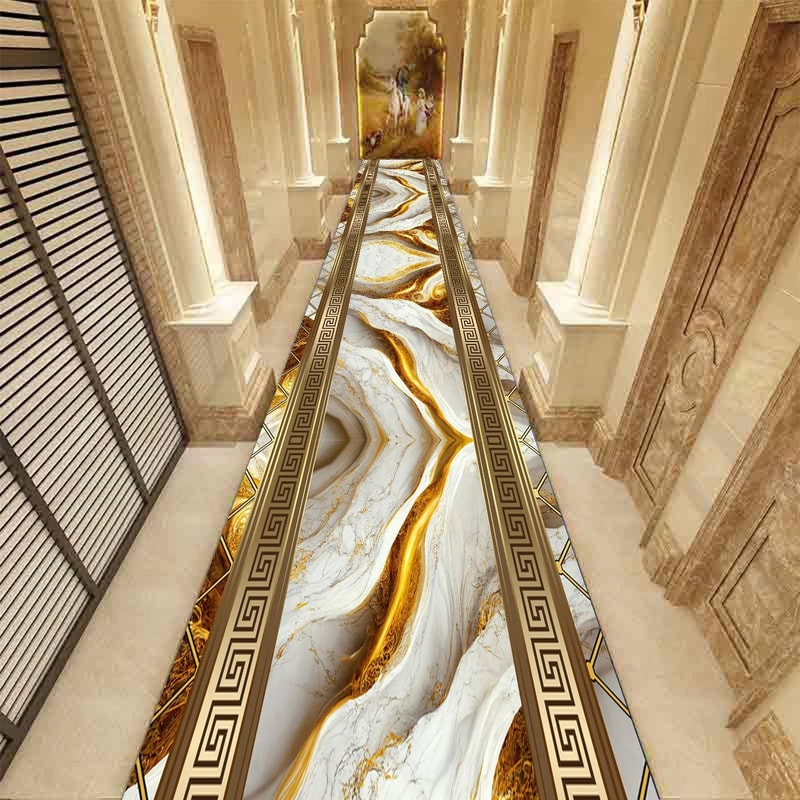 Golden Marble Runner Rug Luxury NonSlip Hallway Stair Carpet 10