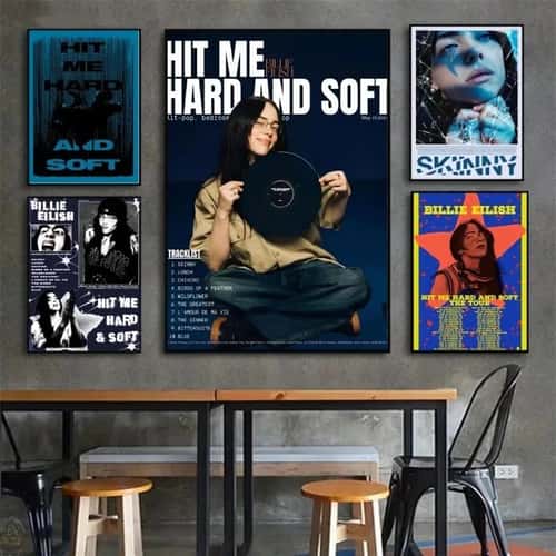Hit Me Hard and Soft Vintage Music Poster on Kraft Paper for Aesthetic Room Decor