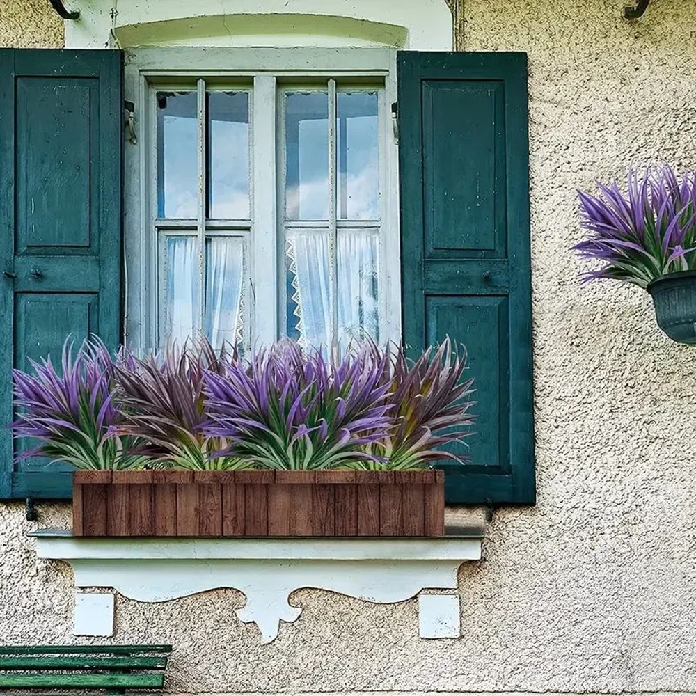 UV Resistant Outdoor Artificial Plants Faux Tall Grass Tropical Shrubs For Planters 2