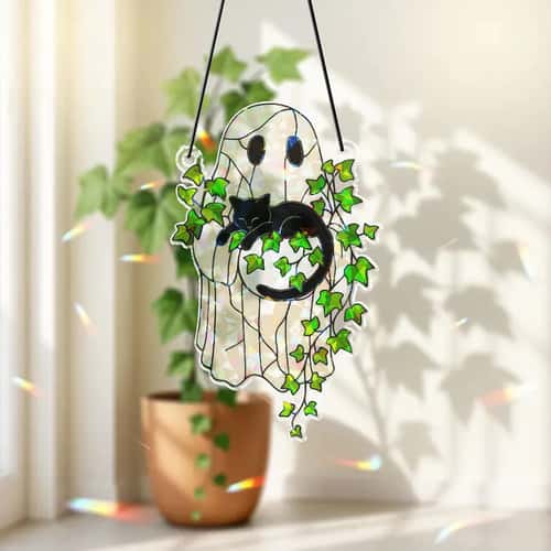 Cute Ghost & Black Cat Halloween Window Decor Acrylic Suncatcher