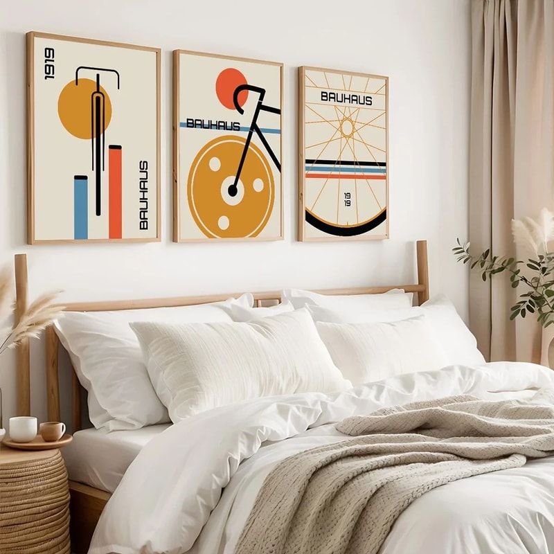 Bauhaus Bicycle Canvas Art Set MidCentury Modern Posters For Minimalist Home Decor 3