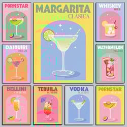 colorful cocktail wall art set – trendy bar decor prints for stylish home bars