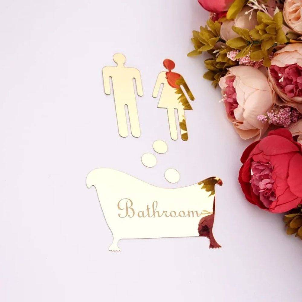 Modern Acrylic Mirror Bathroom Sign Stickers For Restroom Doors Walls 8