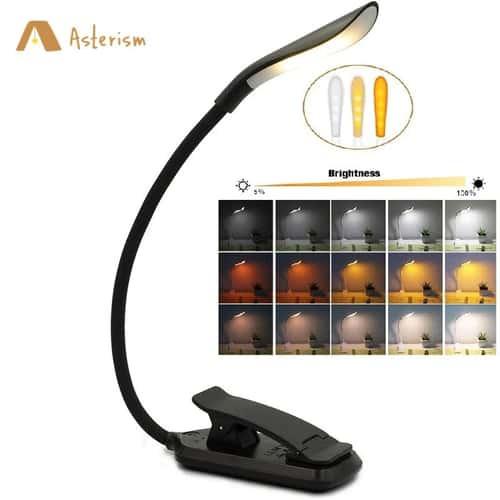 Rechargeable Clip-On Book Light for Bed Reading, Portable LED Reading Lamp with Flexible Neck