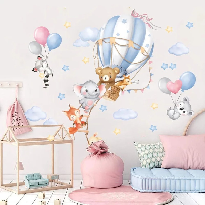 Hot Air Balloon Animals Nursery Wall Decal Peel And Stick Kids Room Decor 1