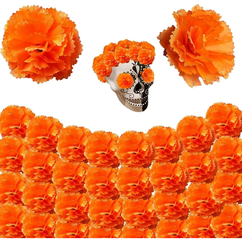 Artificial Marigold Flowers For Day Of The Dead And Diwali Decor 30pcs 2