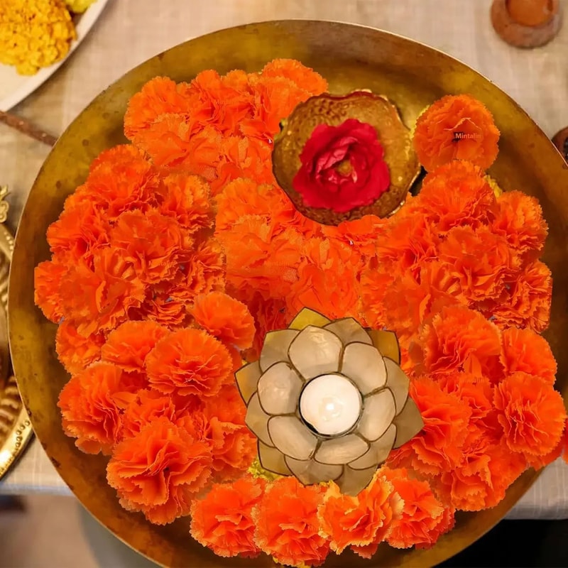 Artificial Marigold Flowers For Day Of The Dead And Diwali Decor 30pcs 4