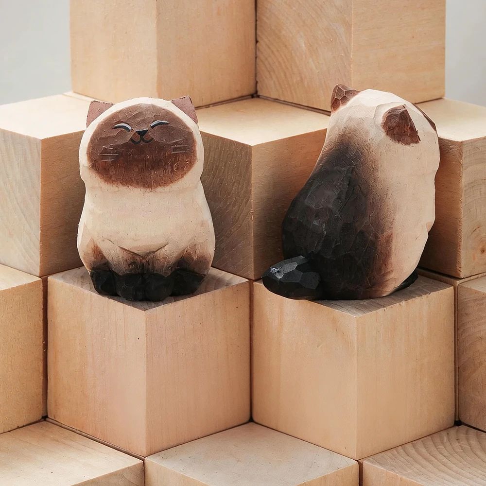 HandCarved Wooden Cat Figurine Cute Kitten Desk Home Decor Accent 11