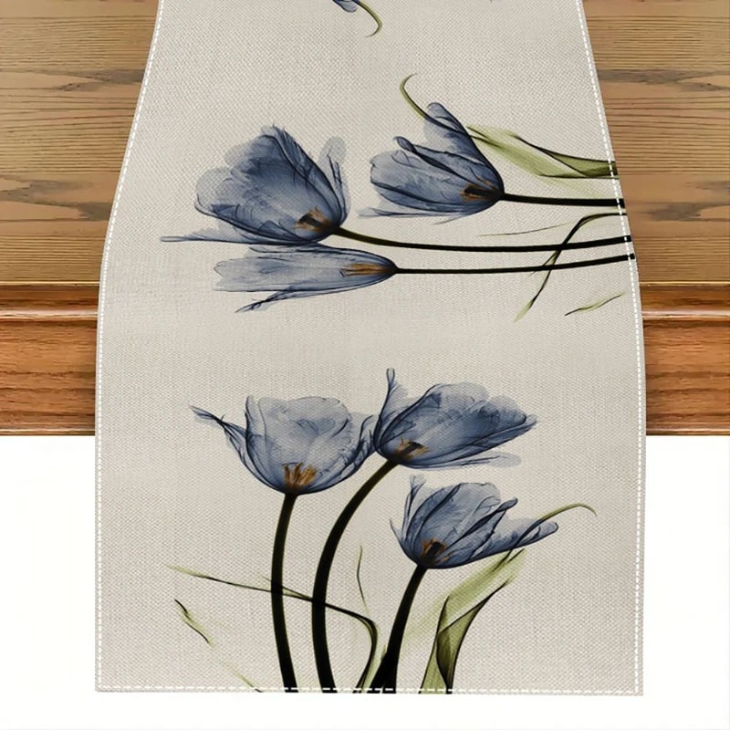 Rustic Tulip Linen Table Runner For Farmhouse Dining Kitchen Decor 2