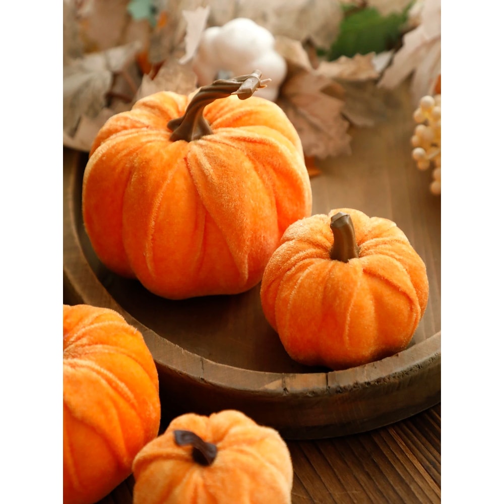 Velvet Pumpkin Decor For Fall Home Decorations Elegant Artificial Pumpkins For Halloween Harvest 2