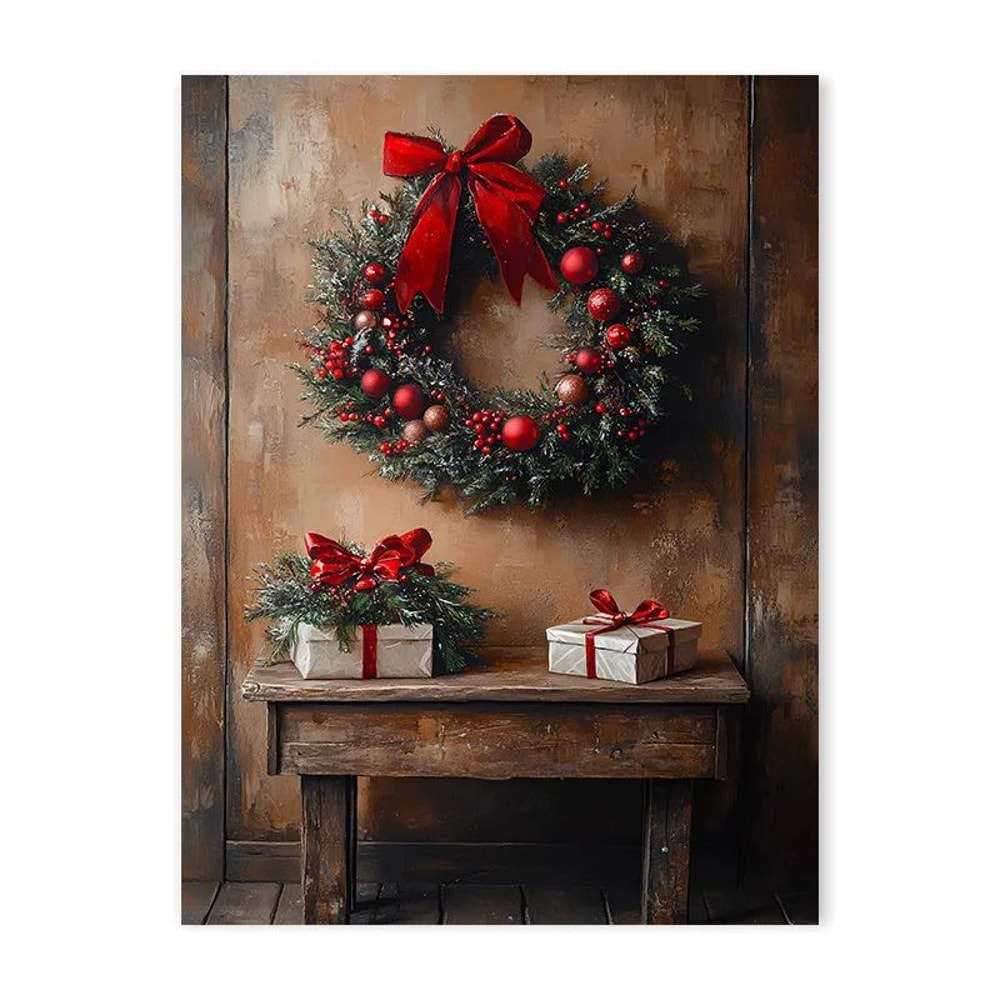Vintage Red Truck Christmas Canvas Wall Art For Cozy Farmhouse Winter Decor 8