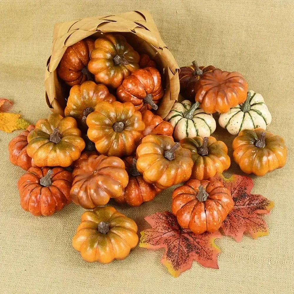 HarvestGlow Artificial Pumpkins For Thanksgiving Table Decor And DIY Fall Centerpieces 9pcs 5