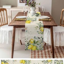 green eucalyptus lemon linen table runner – seasonal floral table runner for dining & holiday decor