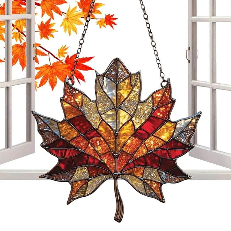 Maple Leaf Suncatcher Acrylic Window Hanging For Thanksgiving And Fall Decor 2