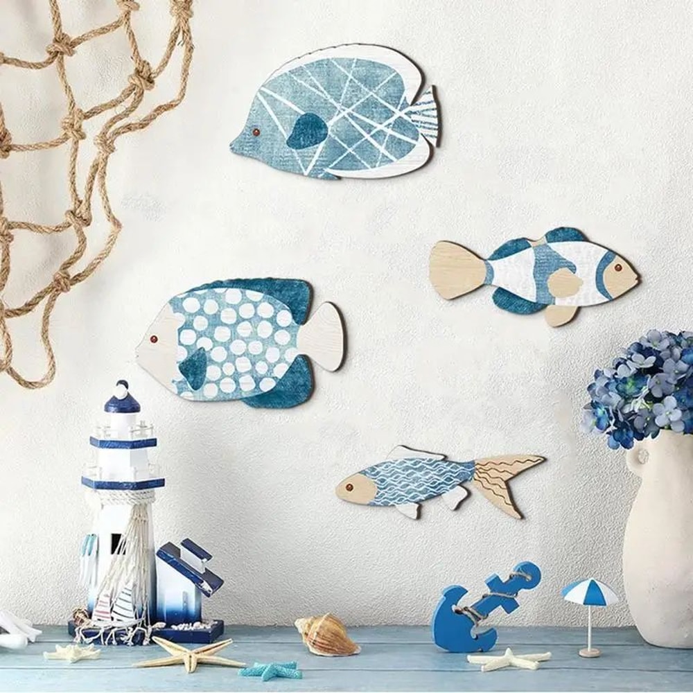 Coastal Wooden Fish Wall Decor Set Of 4 For Beach House And Lake House 3
