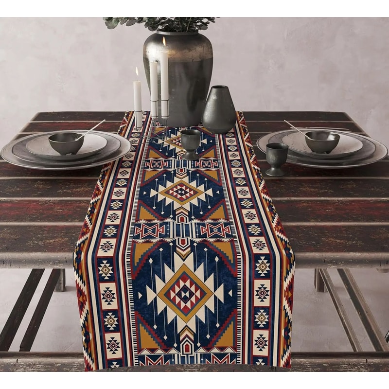 Boho Aztec Table Runner For Dining Tables Geometric Linen Table Decor 9