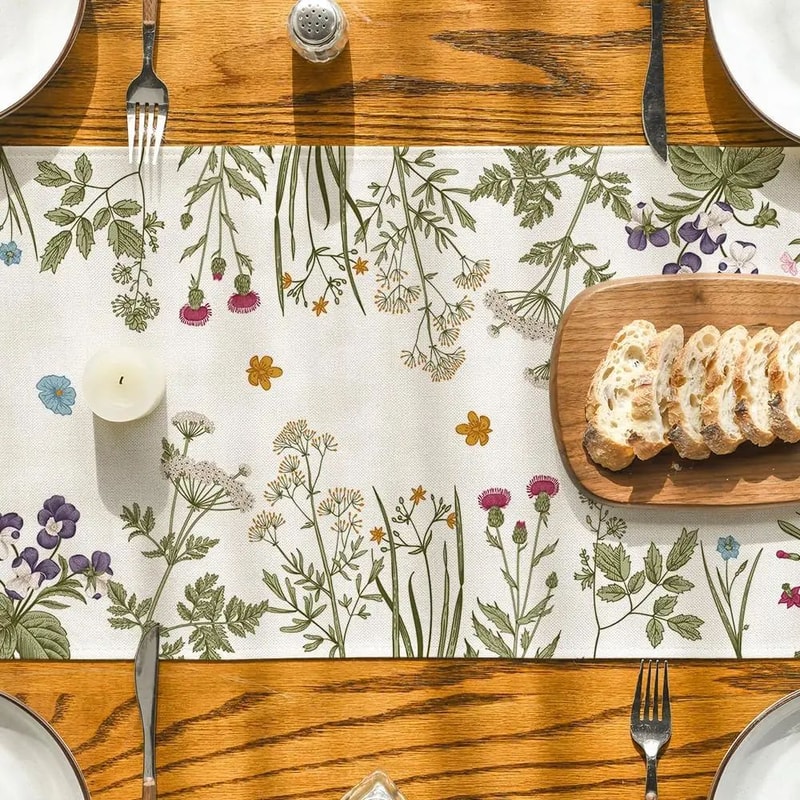 Spring Daisy Linen Table Runner Farmhouse Floral Table Decor For Dining Events 2