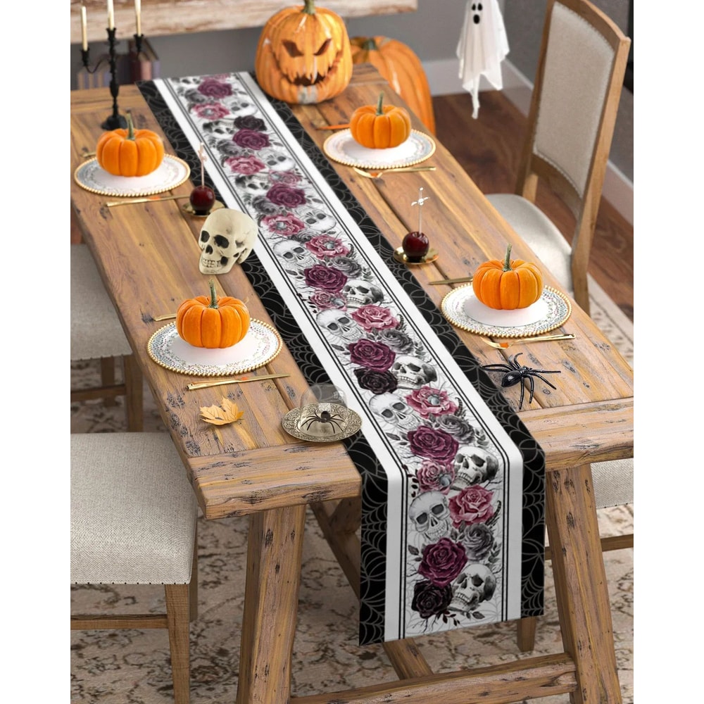Gothic Skull Rose Halloween Table Runner Linen Party Decor Accent 3