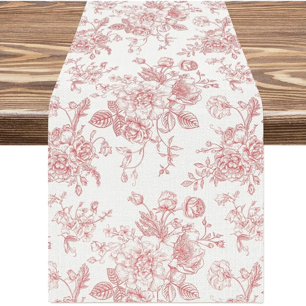 Elegant Chinoiserie Blue Floral Linen Table Runner For Dining Home Decor 7