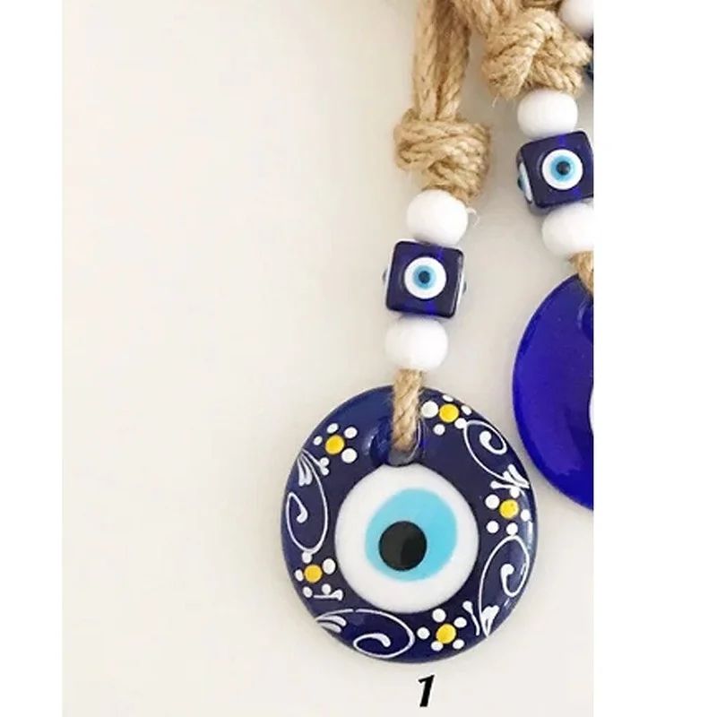 Lucky Blue Nazar Evil Eye Wall Hanging Handmade Turkish Evil Eye Decor With Multicolor Beads 4
