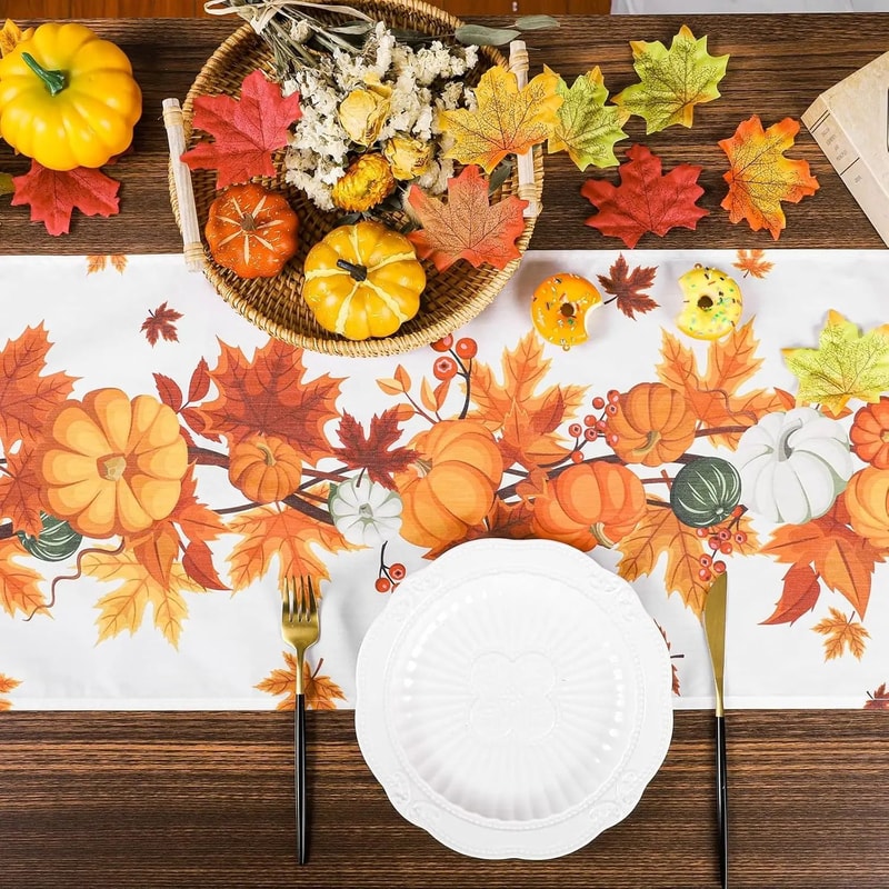 Harvest Pumpkin Maple Leaf Fall Table Runner For Thanksgiving Table Decor 1