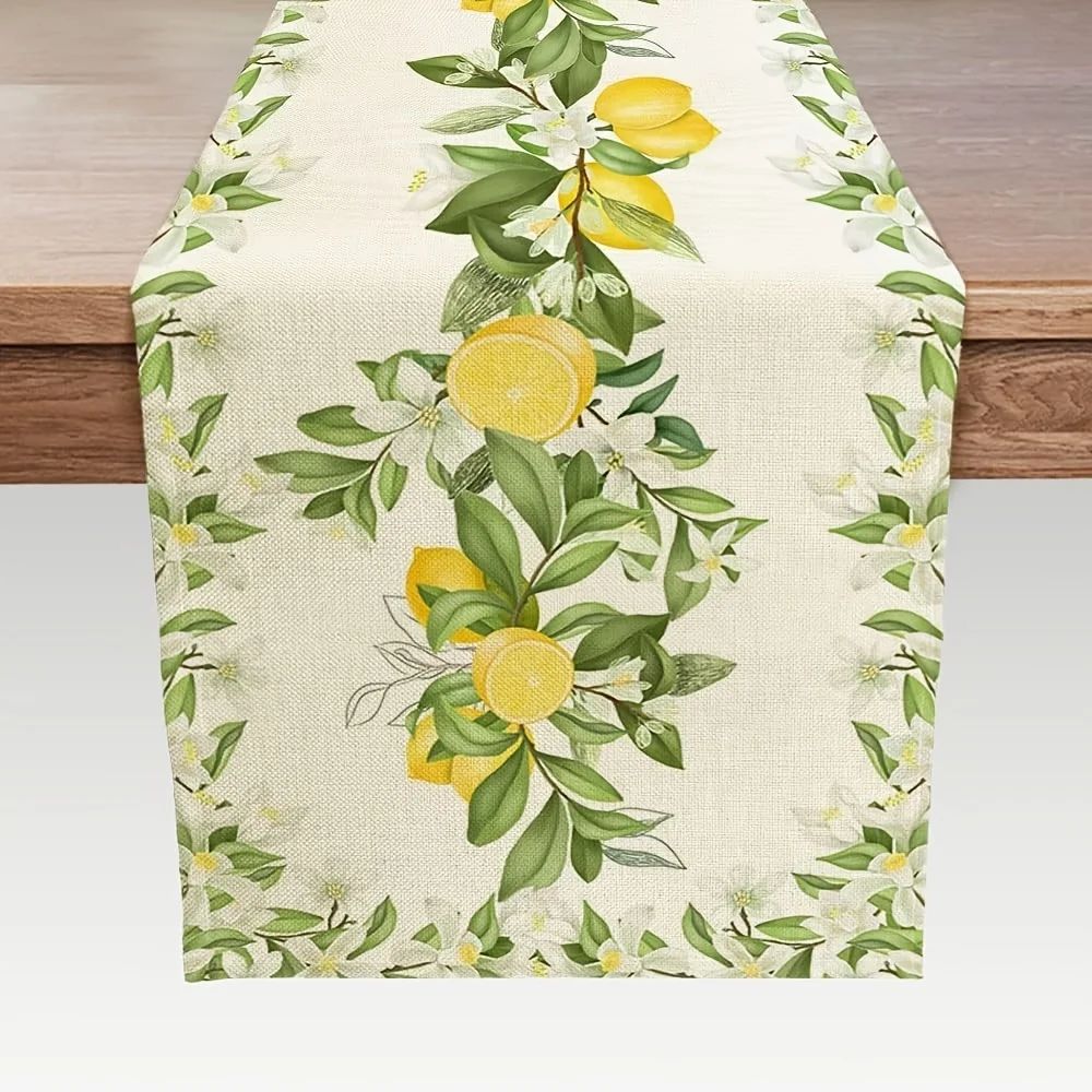 Lemon Blossom Linen Table Runner For Spring Dining And Dresser Decor 0