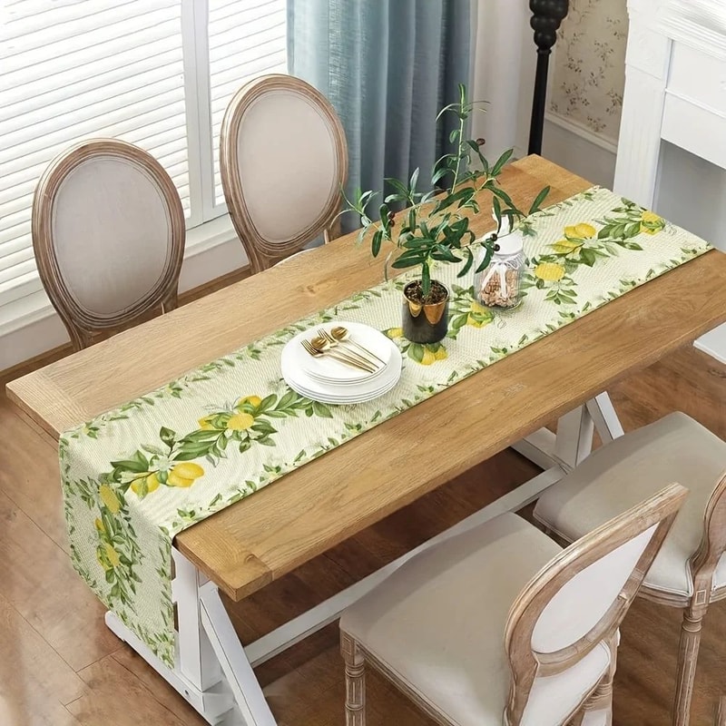 Lemon Blossom Linen Table Runner For Spring Dining And Dresser Decor 3