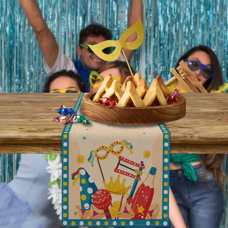 Purim Linen Table Runner Festive Jewish Holiday Table Decor For Elegant Celebrations 3