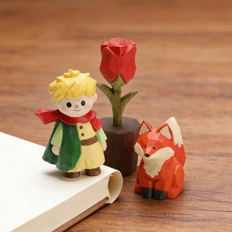 HandCarved Solid Wood Fox Figurine For Desk And Home Decor 12