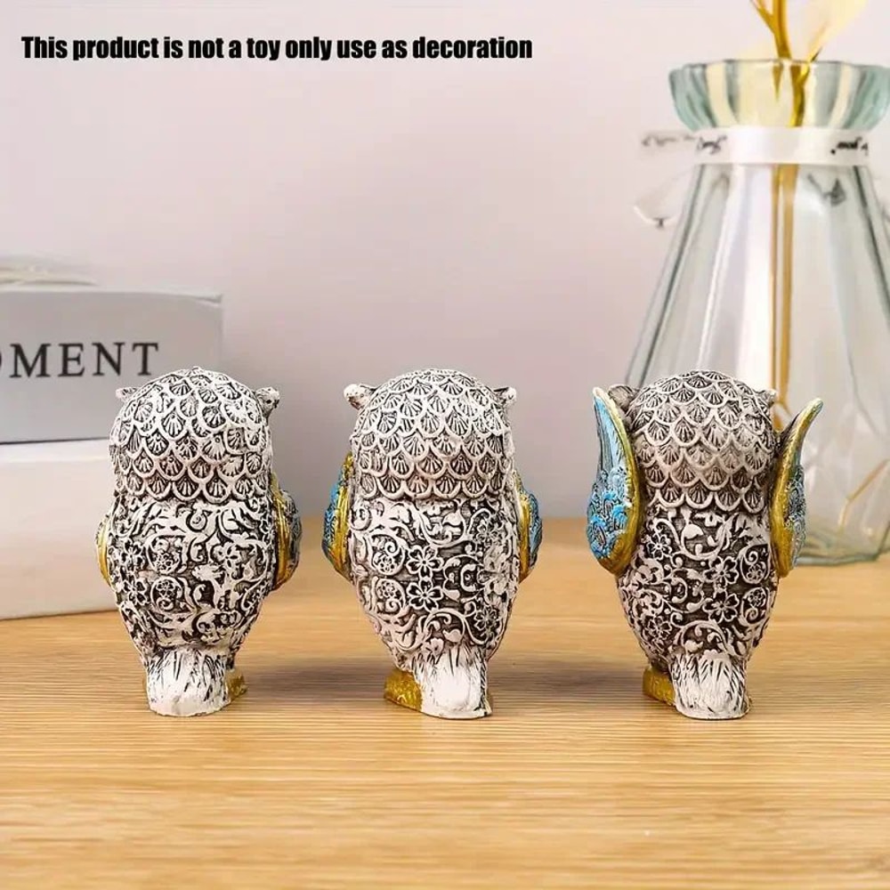 3Piece Resin Owl Statues Set For Owl Decor And Shelf Display 5