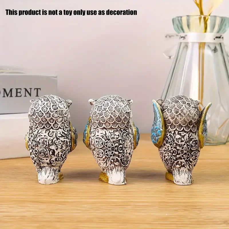 3Piece Resin Owl Statues Set For Owl Decor And Shelf Display 5