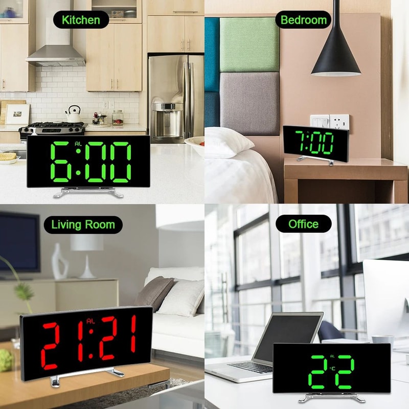 LED Mirror Digital Alarm Clock With Dimmable Display For Kids Bedroom Modern Decor 2