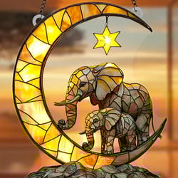 elephant family moon suncatcher window hanging decor for bedroom and garden