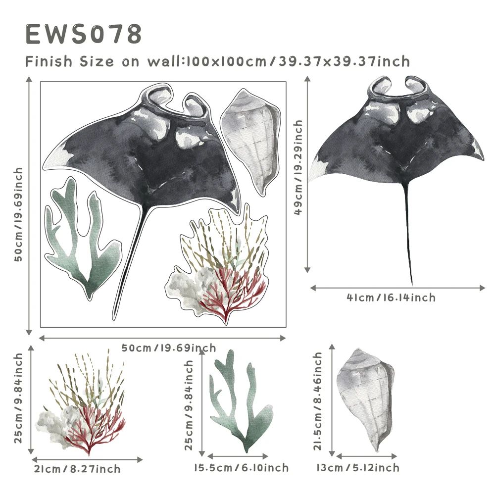 Watercolor Ocean Wall Decals Removable Underwater Wall Stickers For Kids Bathroom Decor 9