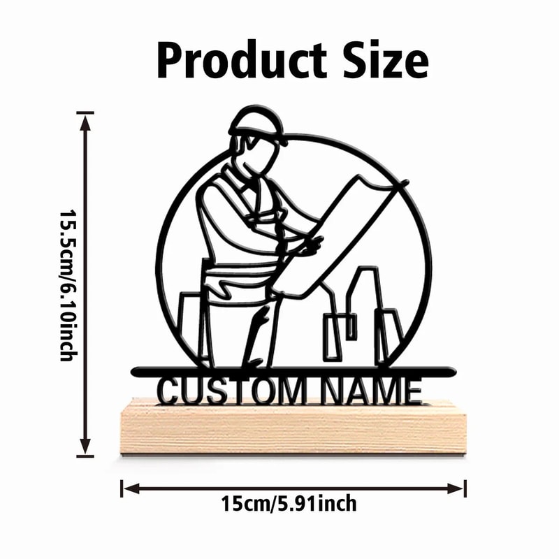 Personalized Architect Desk Decor Metal Sculpture With Wooden Base 2