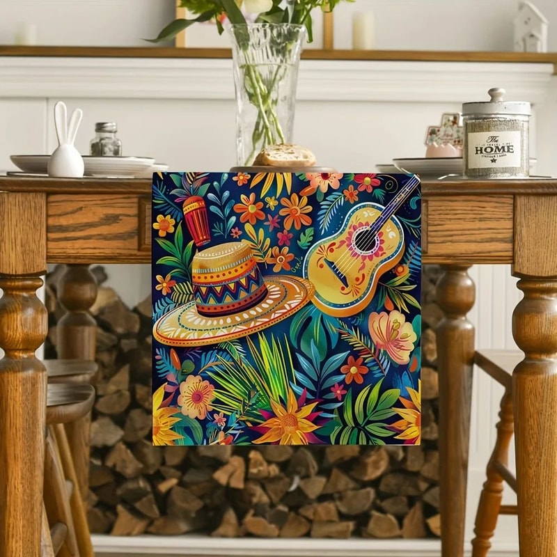 Fiesta Bloom Mexican Table Runner Colorful Day Of The Dead Table Runner In Linen Look 5