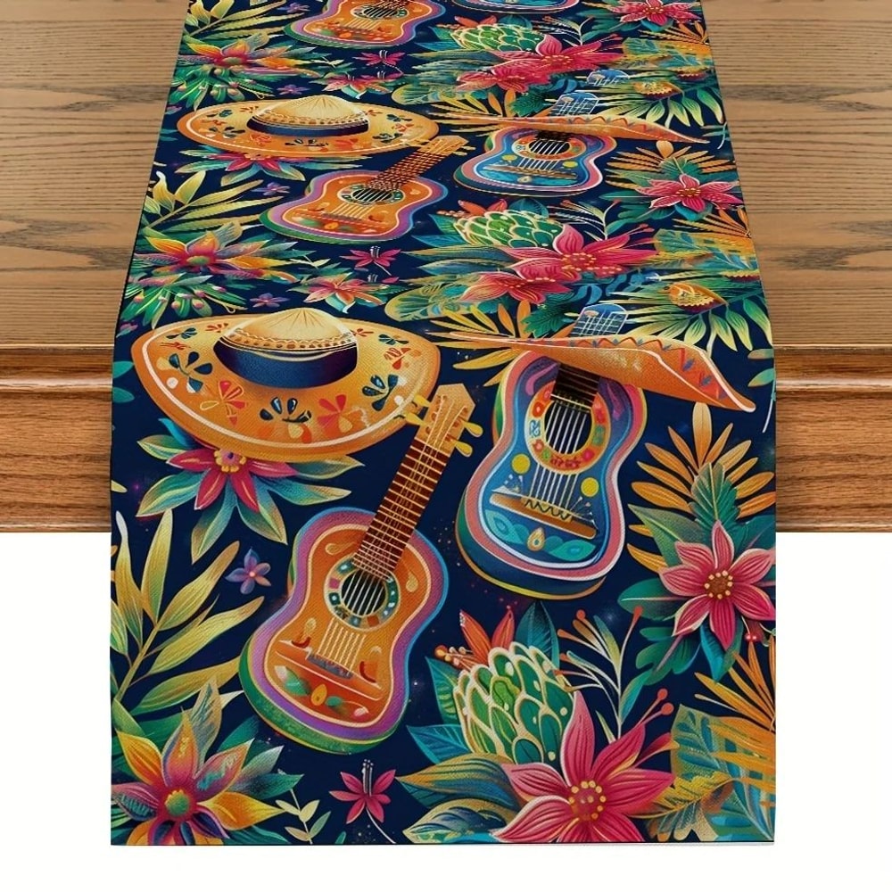 Fiesta Bloom Mexican Table Runner Colorful Day Of The Dead Table Runner In Linen Look 9