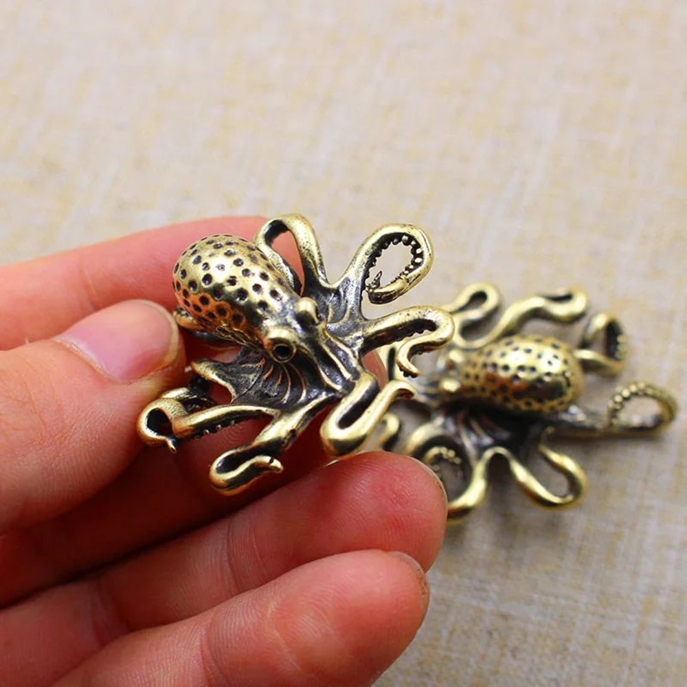 Retro Brass Octopus Figurine Tea Pet Desk Ornament Gift 3