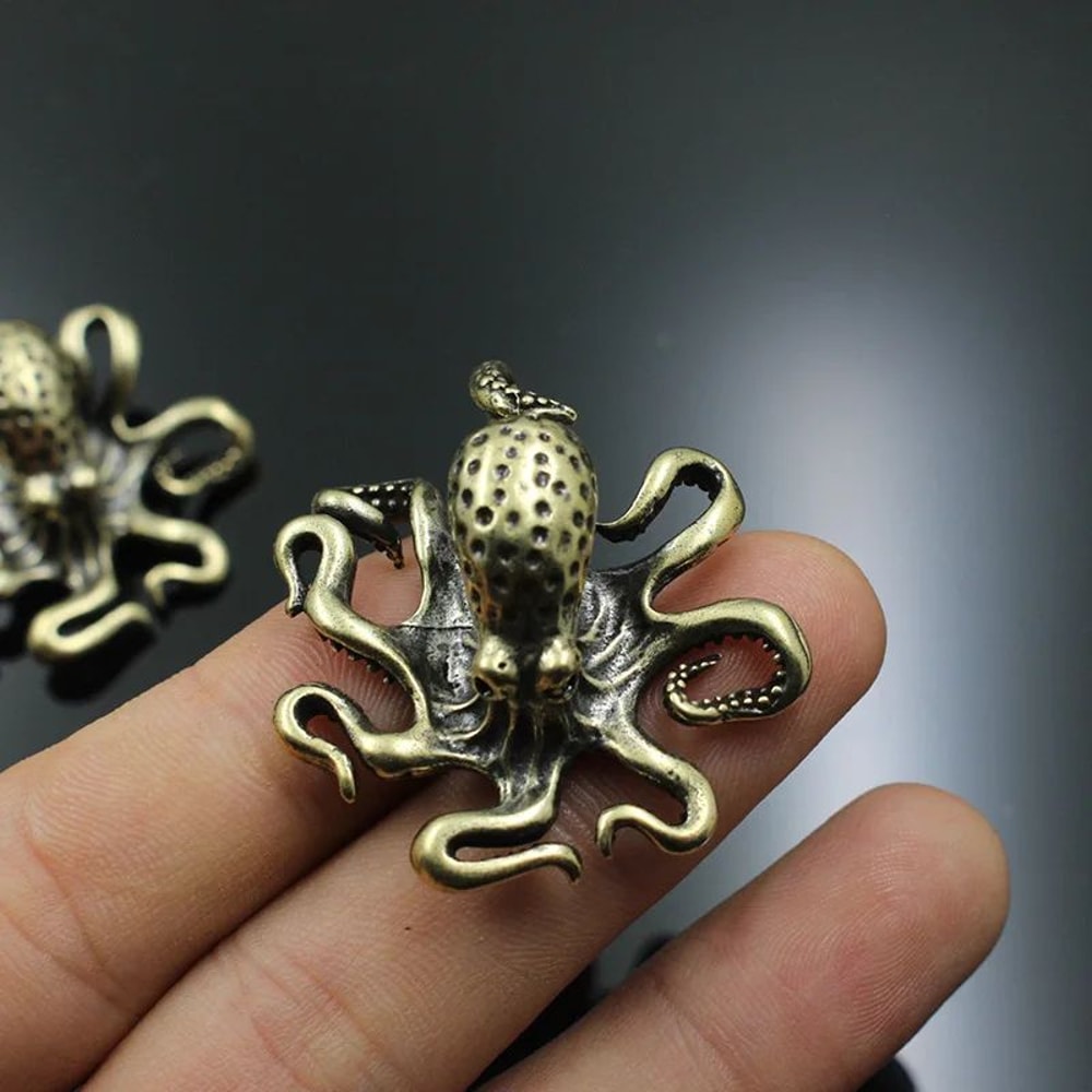Retro Brass Octopus Figurine Tea Pet Desk Ornament Gift 4