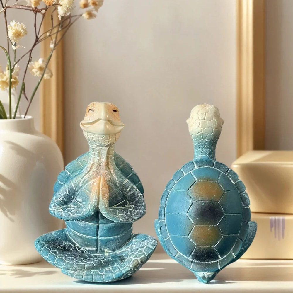 Tranquil Zen Meditation Turtle Statue Resin Mindfulness Home Decor Accent 3