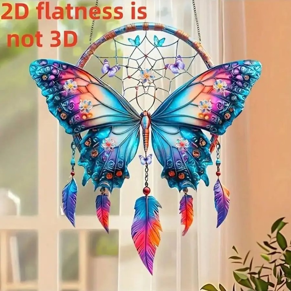 Shimmering Butterfly Pendant Decor With Feather Accent Gift For Home And Heart 3