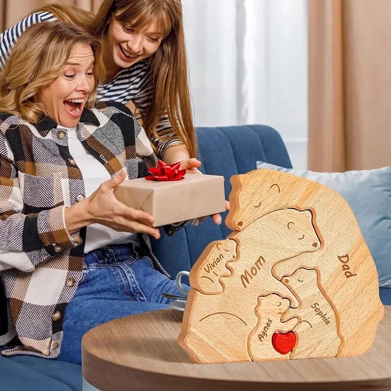 Personalized Family Bear Puzzle Custom Name Wooden Keepsake Decor 3