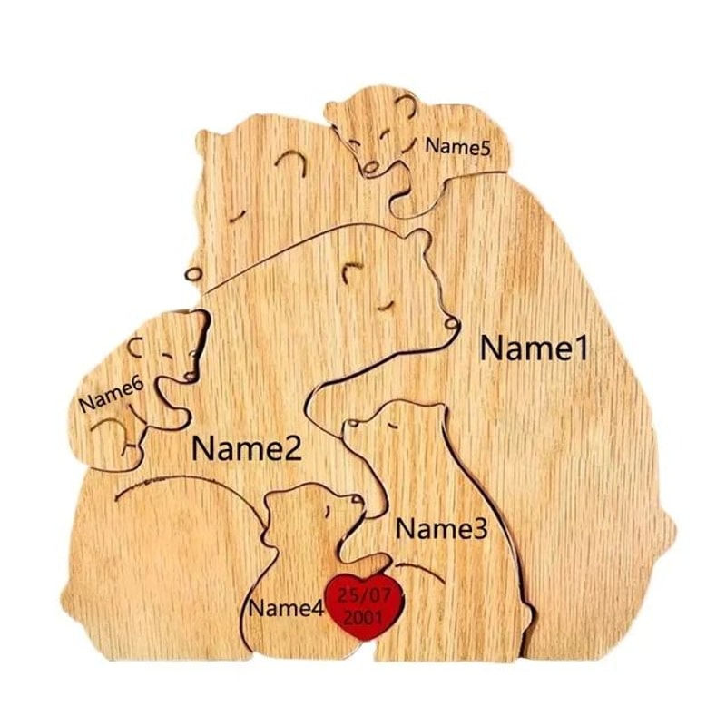 Personalized Family Bear Puzzle Custom Name Wooden Keepsake Decor 10
