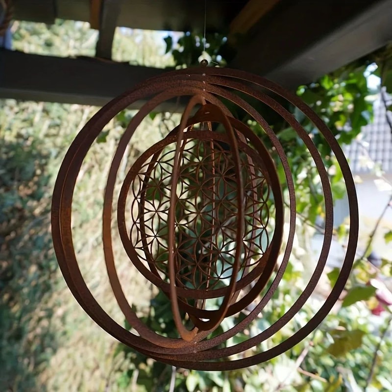 Rustic Metal Spiral Weather Vane Hanging Wind Spinner Decor 0