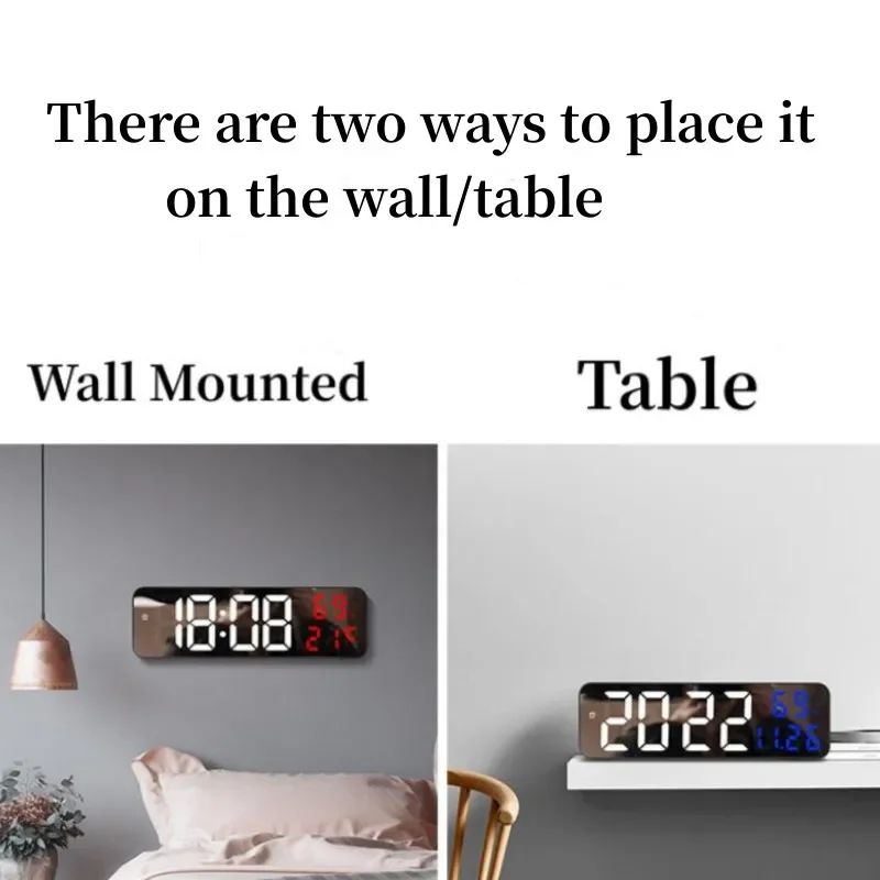 9Inch Large Digital Wall Clock With Temperature Humidity Display Night Mode And Snooze 4