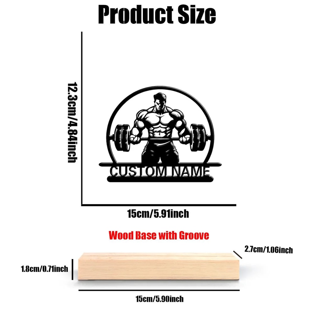 Personalized Weightlifting Metal Sculpture With Wooden Base Custom Fitness Art Gift 2