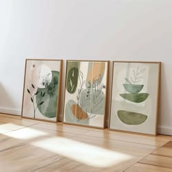 earthy bloom boho wall art set of 3 for living room and bedroom