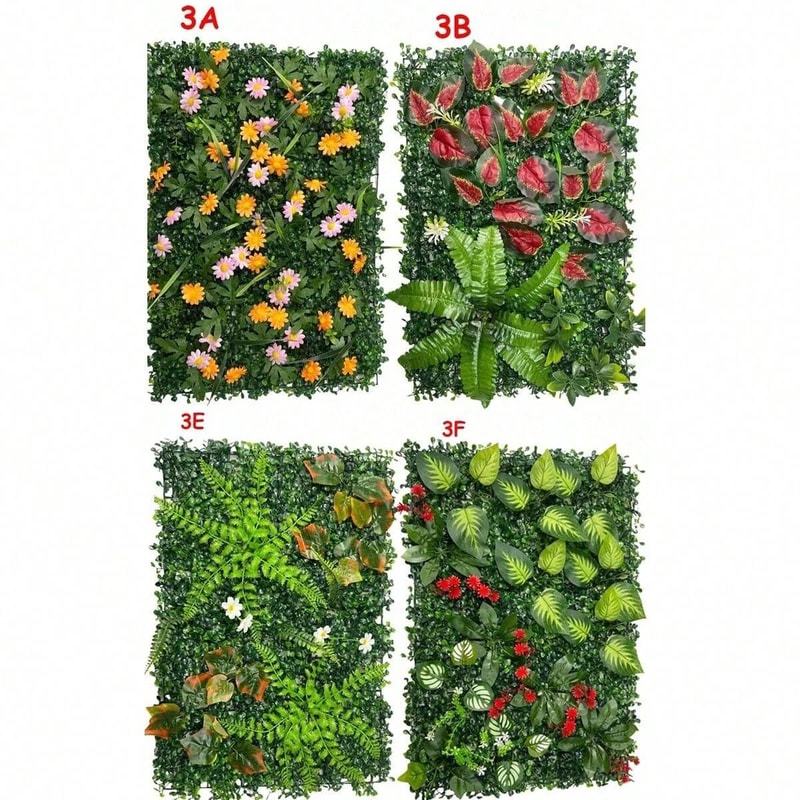 Artificial Grass Wall Panel With Flowers Lush Greenery Wall Backdrop Privacy Hedge Screen 4