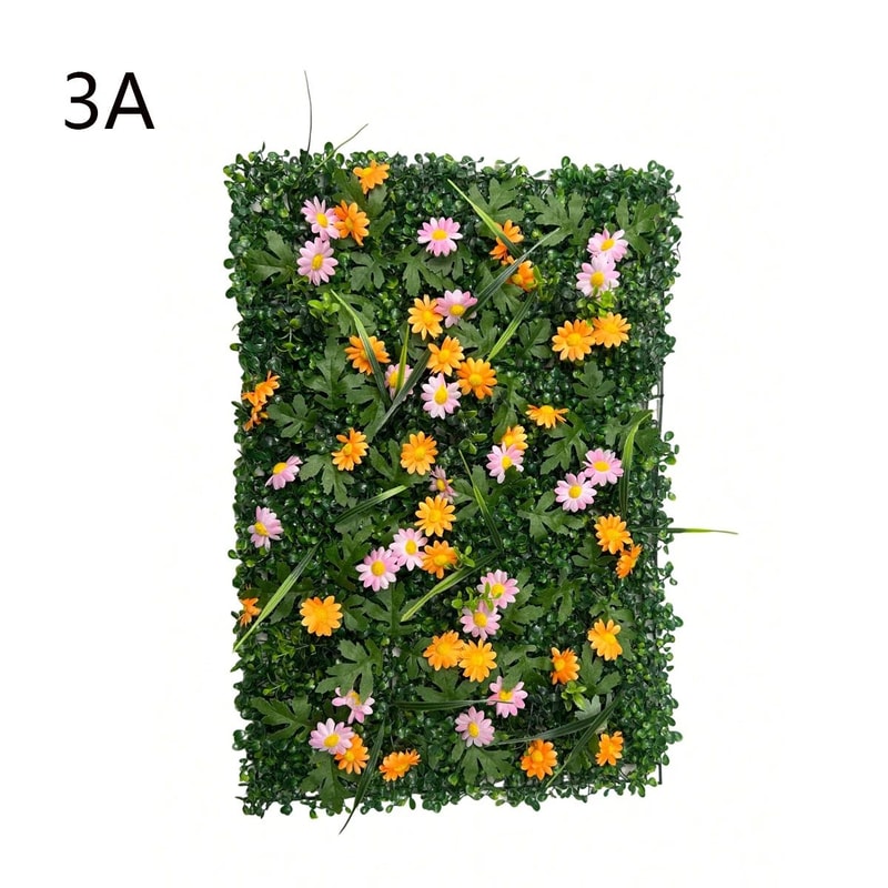 Artificial Grass Wall Panel With Flowers Lush Greenery Wall Backdrop Privacy Hedge Screen 10