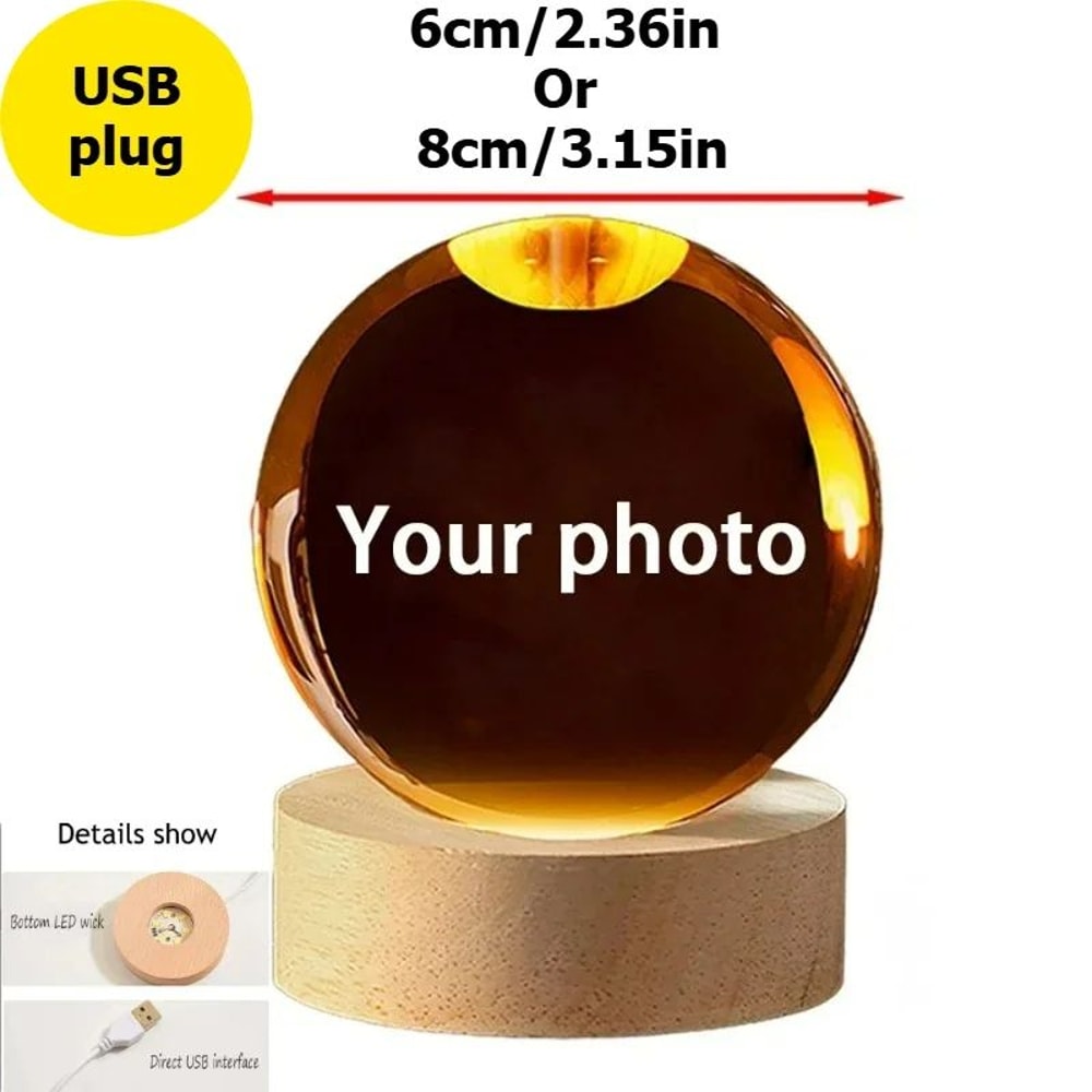 Personalized 3D Crystal Ball Night Light With Custom Photo Engraving 1